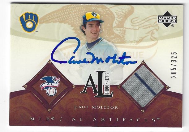Autographed PAUL MOLITOR Milwaukee Brewers 2005 Upper Deck AL Artifact Card