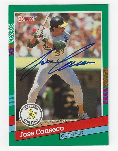 Autographed JOSE CANSECO Oakland A's 1991 Donruss Card