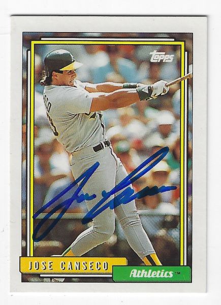 Autographed JOSE CANSECO Oakland A's 1992 Topps Card