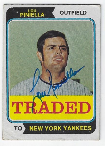 Autographed  LOU PINIELLA New York Yankees 1974 Topps Card