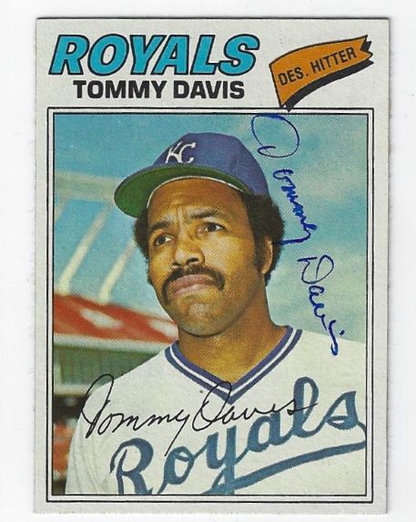 Autographed TOMMY DAVIS Kansas City Royals 1977 Topps Card