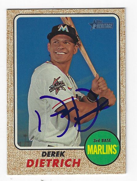 Autographed DEREK DIETRICH Miami Marlins 2017 Topps Heritage Card