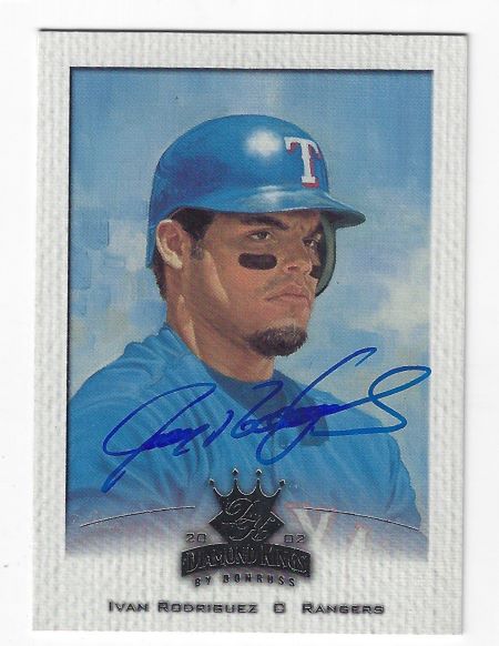 Autographed IVAN RODRIGUEZ TEXAS RANGERS 2002 Donruss Diamond King Card