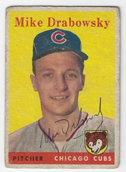 Autographed MIKE MOE DRABOWSKY Chicago Cubs 1958 Topps Card