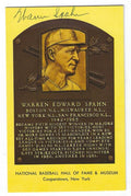 Autographed Warren Spahn Hall of Fame Gold Plaque