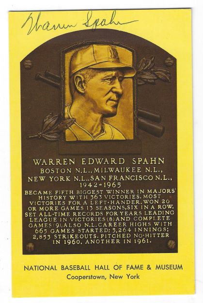 Autographed Warren Spahn Hall of Fame Gold Plaque