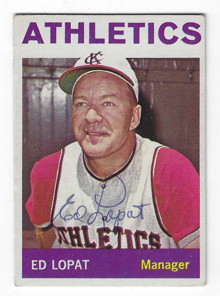 Autographed ED LOPAT Kansas City Athletics 1964 Topps Card