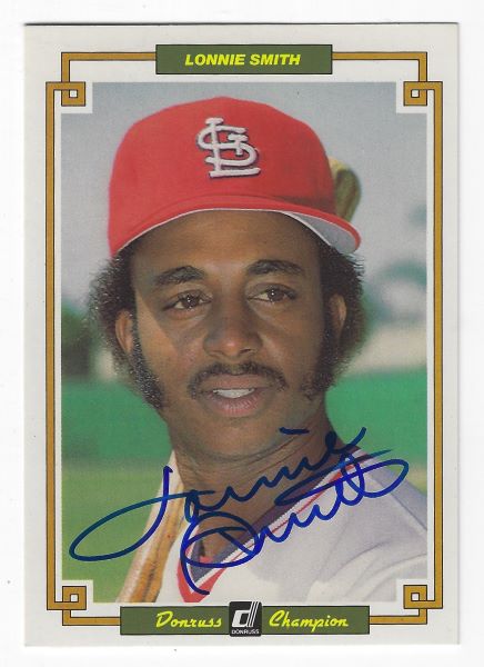 Autographed LONNIE SMITH St. Louis Cardinals 1984 DONRUSS Champion Card #23