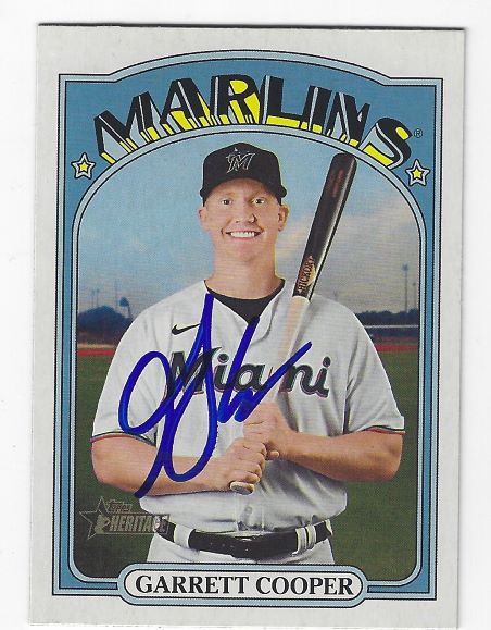 Autographed GARRETT COOPER Miami Marlins 2021 Topps Heritage Card #633