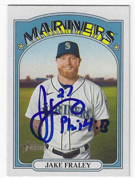 Autographed JAKE FRALEY Seattle Mariners 2021 Topps Heritage Card #625