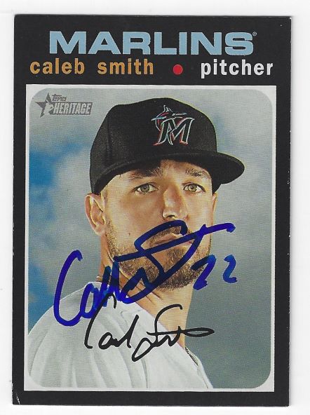 Autographed CALEB SMITH Miami Marlins 2020 Topps Heritage Card #114