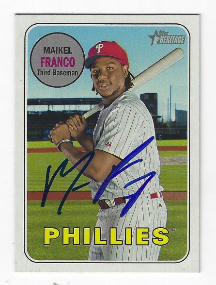 Autographed MAIKEL FRANCO Philadelphia Phillies 2018 Topps Heritage Card
