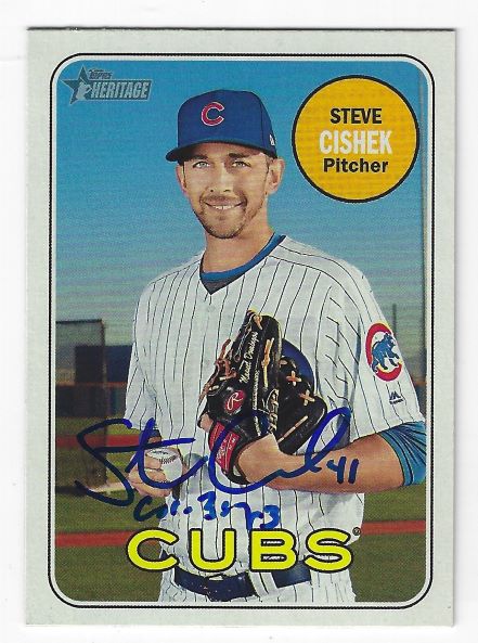 Autographed STEVE CISHEK Chicago Cubs 2018 Topps Heritage Card