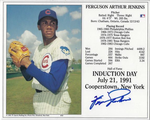 Autographed FERGIE JENKINS 8x10 HOF Induction Day Card