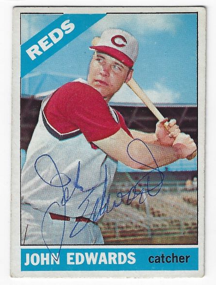 Autographed JOHNNY EDWARDS Cincinnati Reds 1966 Topps Card