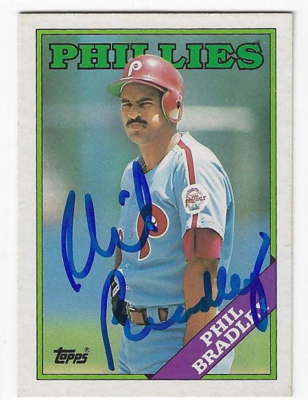 Autographed PHIL BRADLEY Philadelphia Phillies 1988 Topps Card