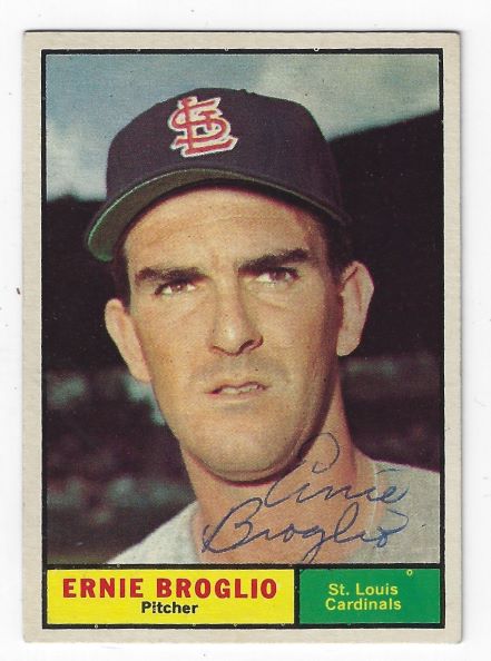 Autographed ERNIE BROGLIO St. Louis Cardinals 1961 Topps Card