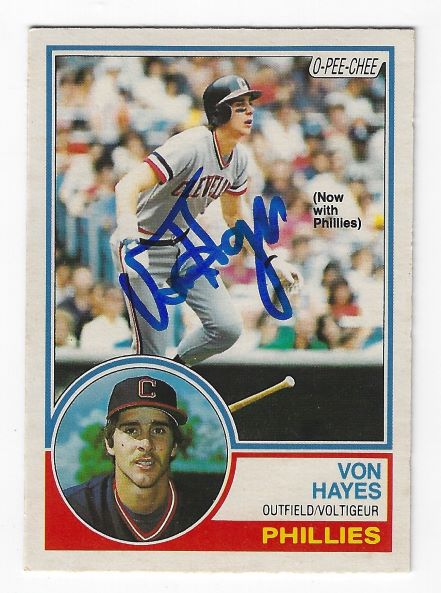 Autographed VON HAYES Philadelphia Phillies 1983 O-Pee-Chee Card
