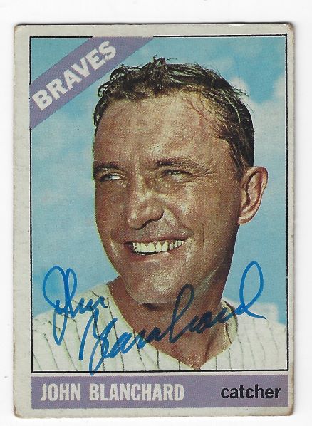 Autographed JOHNNY BLANCHARD Atlanta Braves 1966 Topps Card