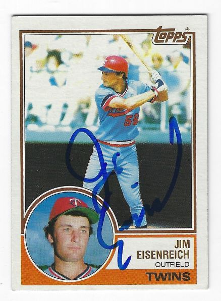 Autographed JIM EISENREICH Minnesoata Twins 1983 Topps Card
