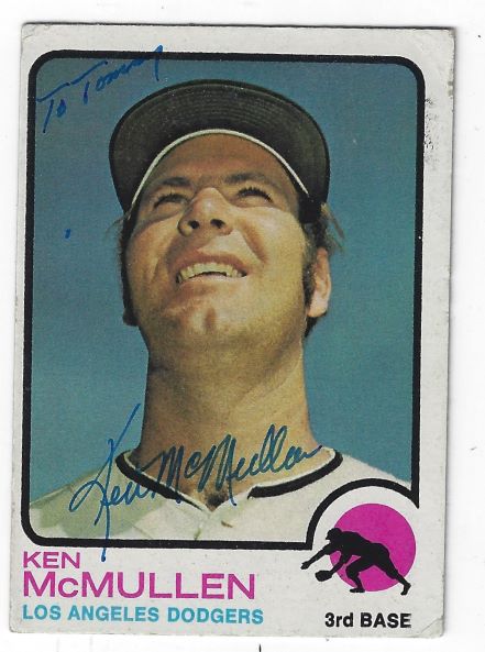 Autographed KEN MCMULLEN Los Angeles Dodgers 1973 Topps Card