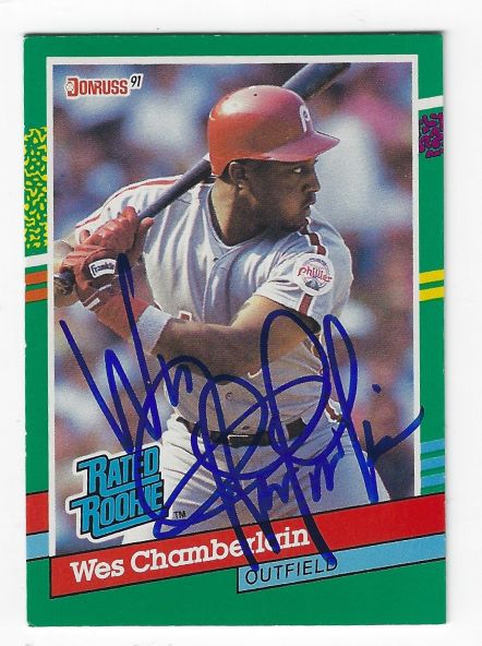 Autographed WES CHAMBERLAIN Philadelphia Phillies 1991 Donruss Card