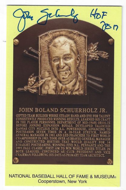 Autographed John Schuerholz Hall of Fame Gold Plaque