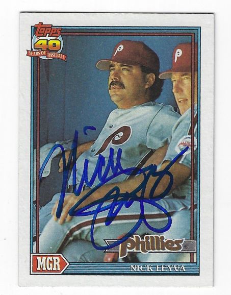 Autographed NICK LEYVA Philadelphia Phillies 1991 Topps Card