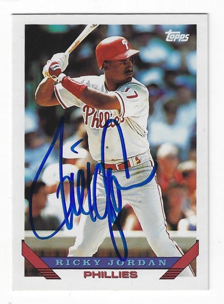 Autographed RICKY JORDAN  Philadelphia Phillies 1993 Topps Card