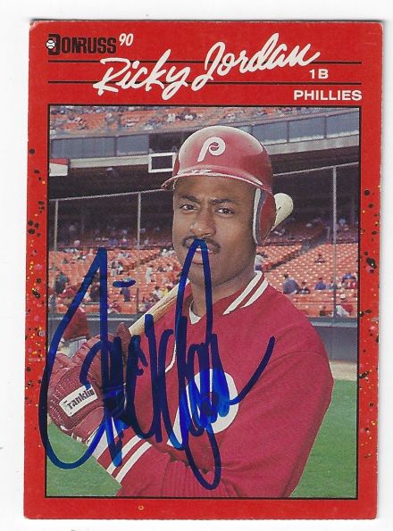 Autographed RICKY JORDAN  Philadelphia Phillies 1990 Donruss Card