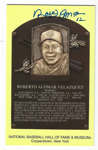 Autographed ROBERTO ALOMAR Hall of Fame Gold Plaque Post Card