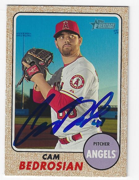 Autographed CAM BEDROSIAN Los Angeles Angels 2017 Topps Heritage Card