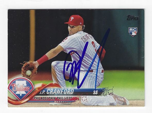 Autographed J.P. CRAWFORD Philadelphia Phillies 2018 Topps Card