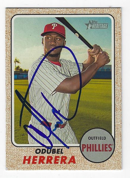 Autographed ODUBEL HERRERA Philadelphia Phillies 2017 Topps Heritage Card