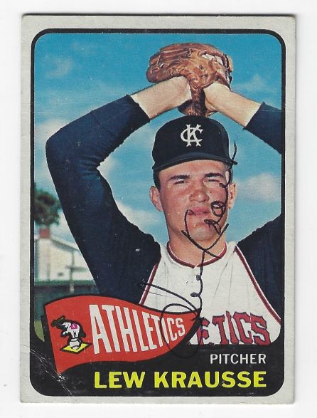 Autographed LEW KRAUSSE Kansas City A's 1965 Topps Card