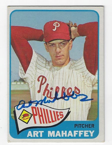 Autographed ART MAHAFFEY Philadelphia Phillies 1965 Topps Card