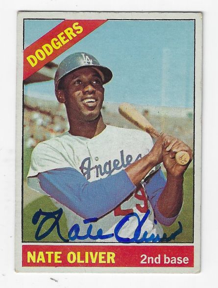 Autographed NATE OLIVER Los Angeles Dodgers 1966 Topps card