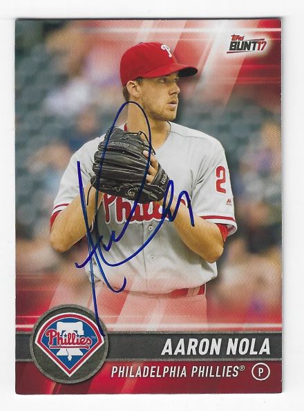 Autographed AARON NOLA Philadelphia Phillies 2017 Topps Bunt Card