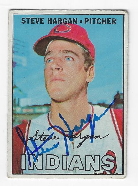 Autographed STEVE HARGAN Cleveland Indians 1967 Topps Card