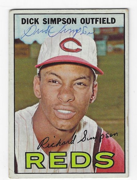 Autographed DICK SIMPSON Cincinnati Reds 1967 Topps Card