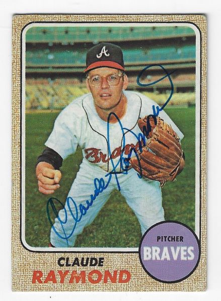 Autographed CLAUDE RAYMOND Atlanta Braves 1968 Topps card