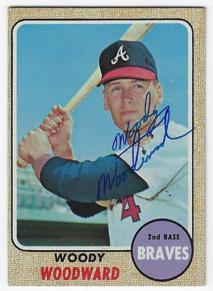 Autographed WOODY WOODWARD Atlanta Braves 1968 Topps card