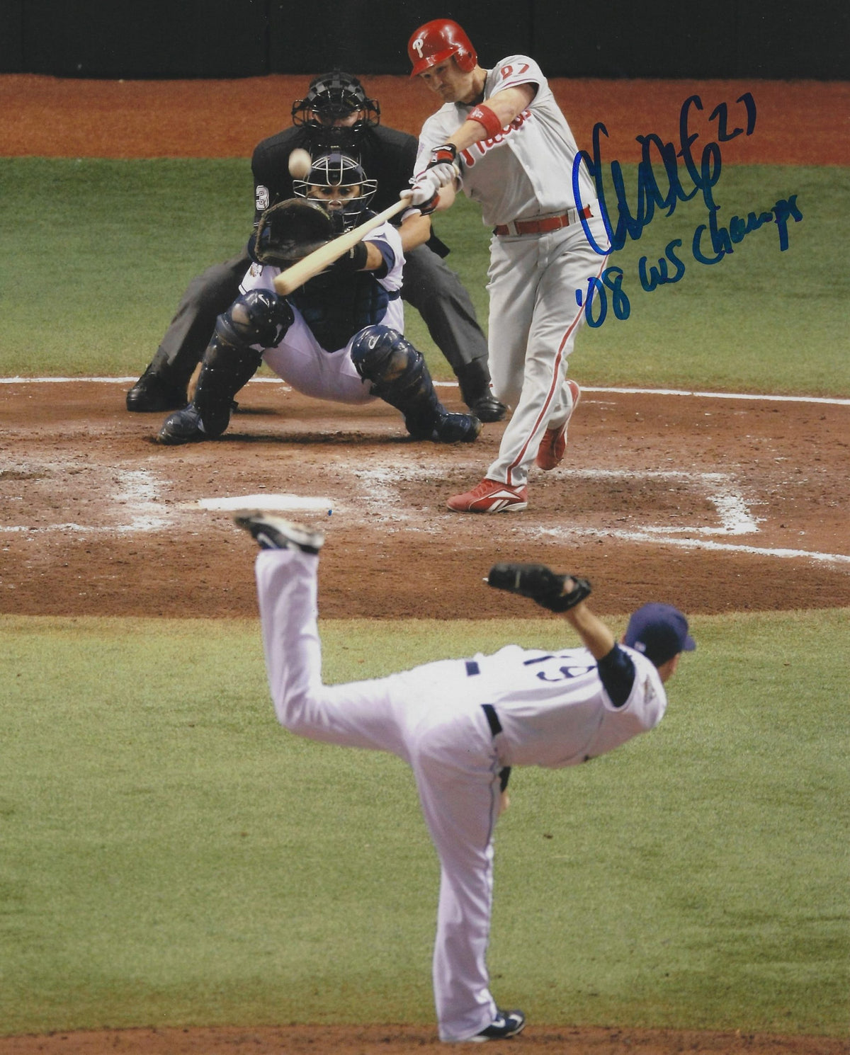 AUTOGRAPHED CHRIS COSTE "08 WSC" 8x10 Philadelphia Phillies photo