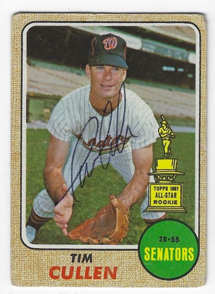 Autographed TIM CULLEN Washington Senators 1968 Topps Card