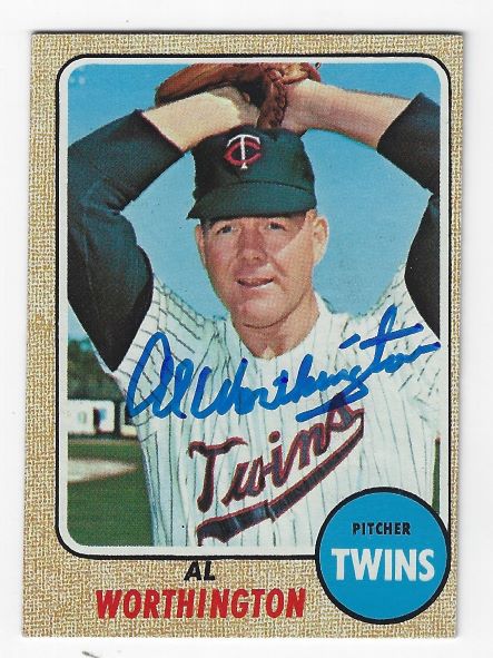 Autographed AL WORTHINGTON Minnesota Twins 1968 Topps Card