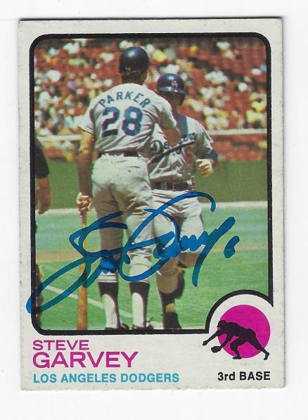Autographed STEVE GARVEY Los Angeles Dodgers 1973 Topps card