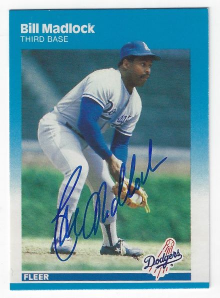 Autographed BILL MADLOCK Los Angeles Dodgers 1987 Fleer Card