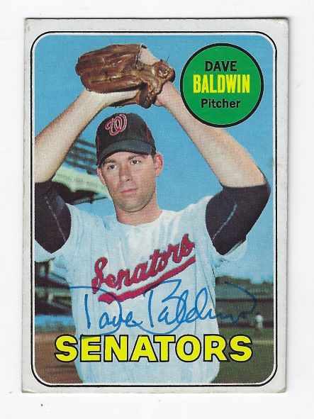 Autographed DAVE BALDWIN Washington Senators 1969 Topps Card