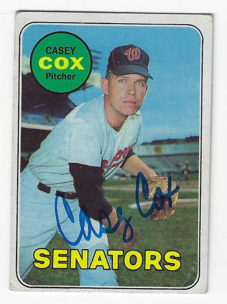 Autographed CASEY COX Washington Senators 1969 Topps Card