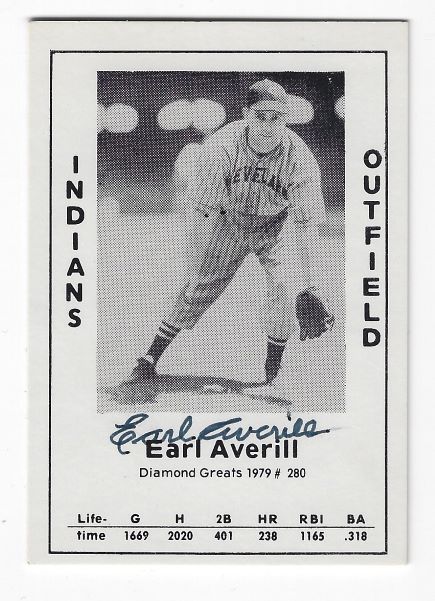 Autographed EARL AVERILL Cleveland Indians 1979 Diamond Greats Card